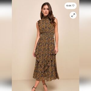 Lulu's Women Evalina Mock Neck Floral Sleeveless Maxi Long Turtleneck Dress Sz S